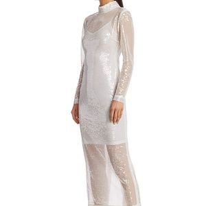 staud "liza" white sequined mock-neck dress size 2